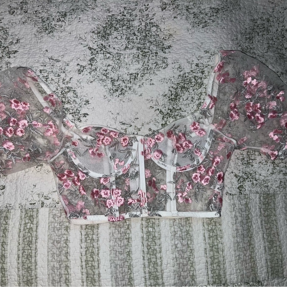 Floral mesh bustier top
